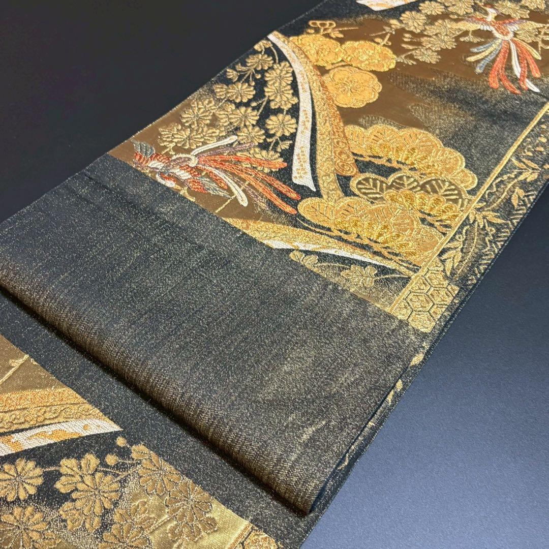 6160# Japanese Vintage Fukuro Obi Belt Kimono Fabric Silk Traditional Gold