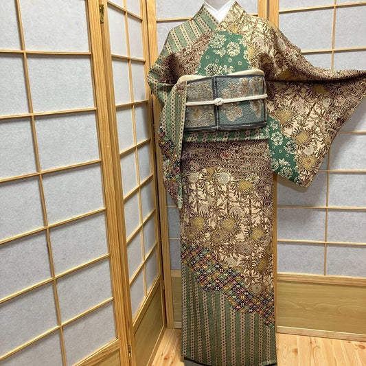 8083# Japanese Kimono Vintage Womens Silk Fabric Robe Kimono only sold
