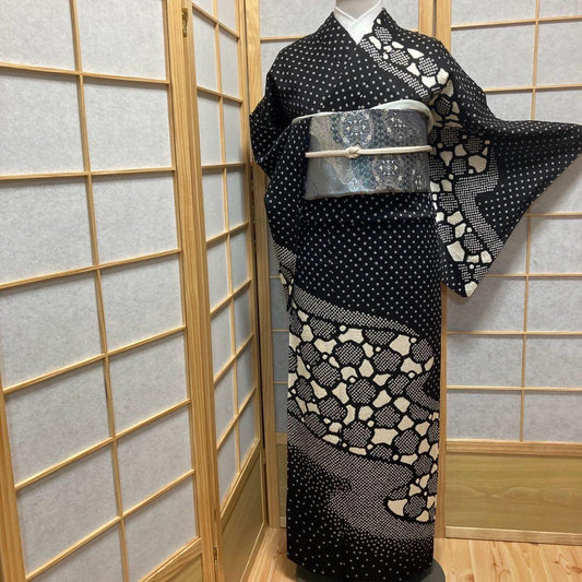 3911# Japanese Kimono Vintage Womens Silk Fabric Robe Kimono only sold Shibori