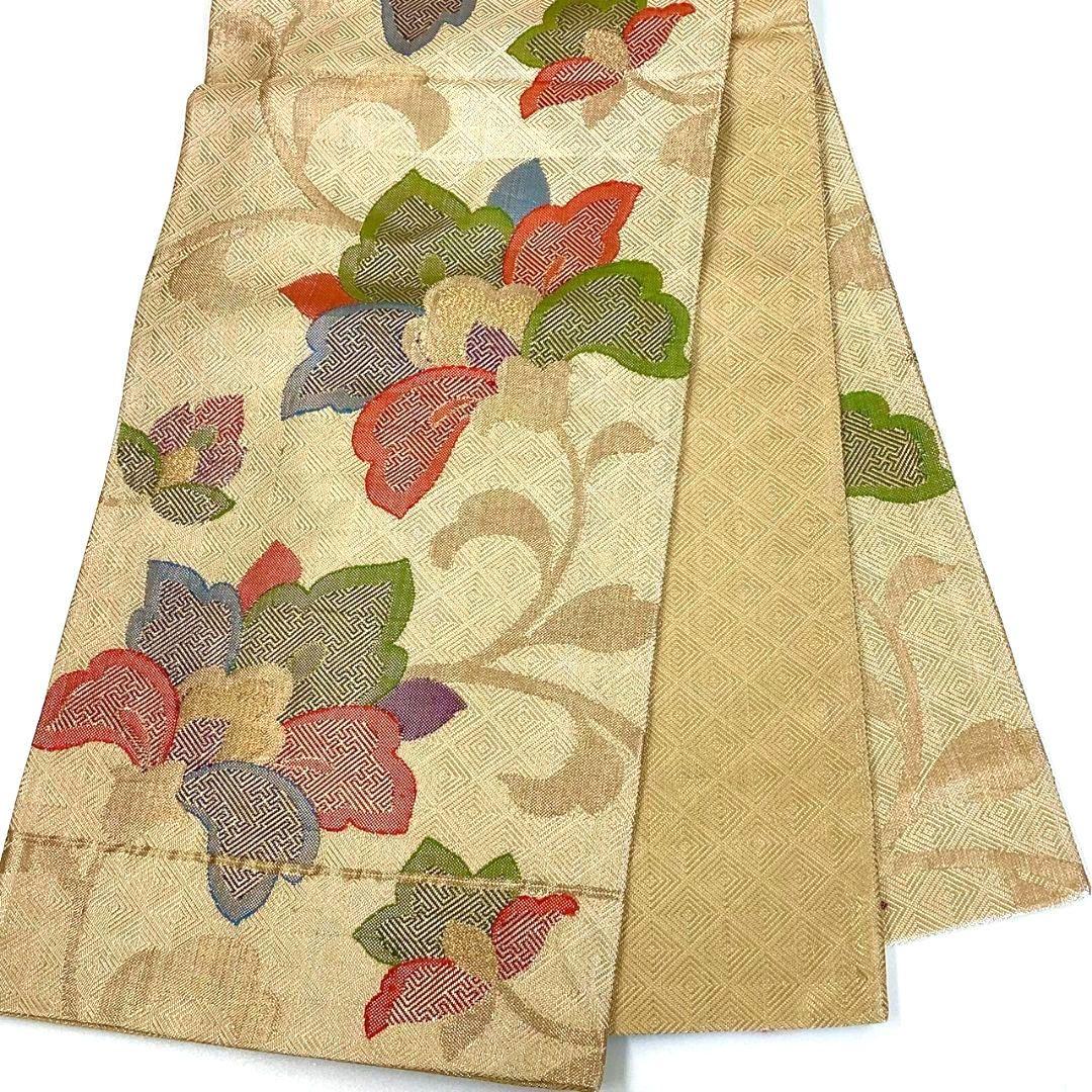 4234# Japanese Vintage Fukuro Obi Belt Kimono Fabric Silk Traditional Gold