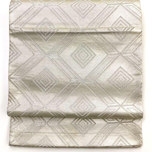 4993# Japanese Vintage Fukuro Obi Belt Kimono Fabric Silk Traditional Silver