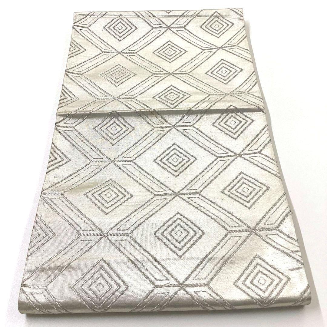 4993# Japanese Vintage Fukuro Obi Belt Kimono Fabric Silk Traditional Silver