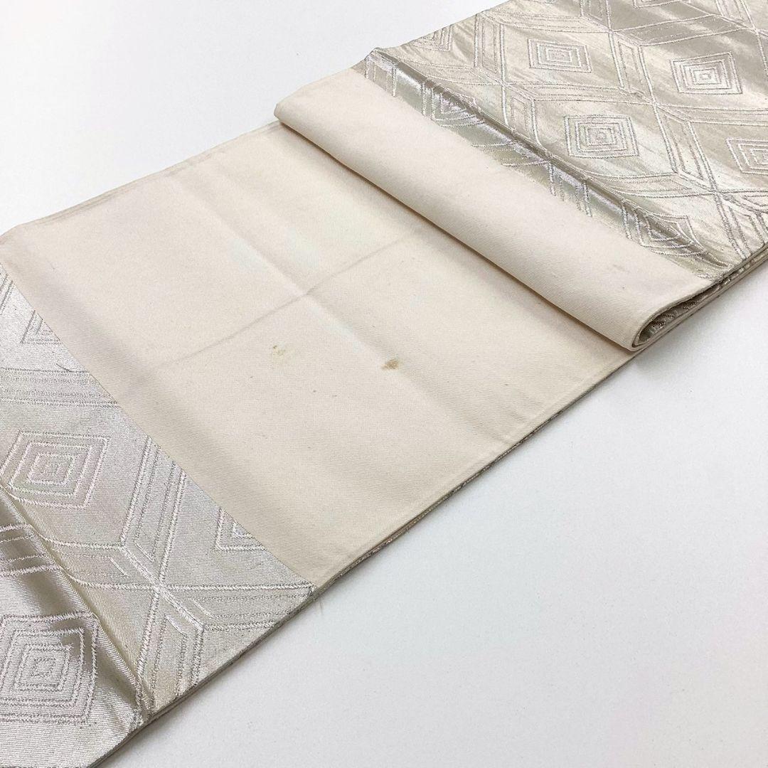 4993# Japanese Vintage Fukuro Obi Belt Kimono Fabric Silk Traditional Silver