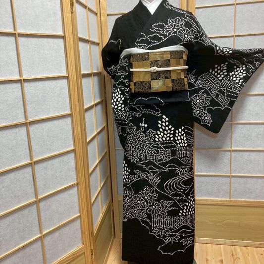 3940# Japanese Kimono Vintage Womens Silk Fabric Robe Kimono only sold Shibori
