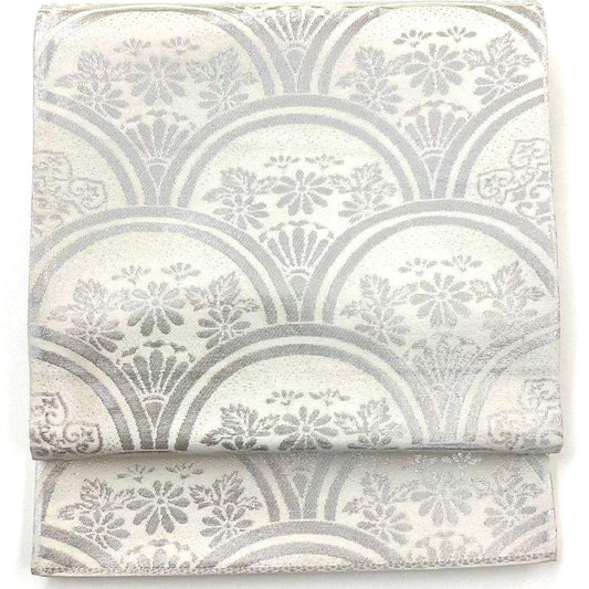4785# Japanese Vintage Fukuro Obi Belt Kimono Fabric Silk Traditional Silver
