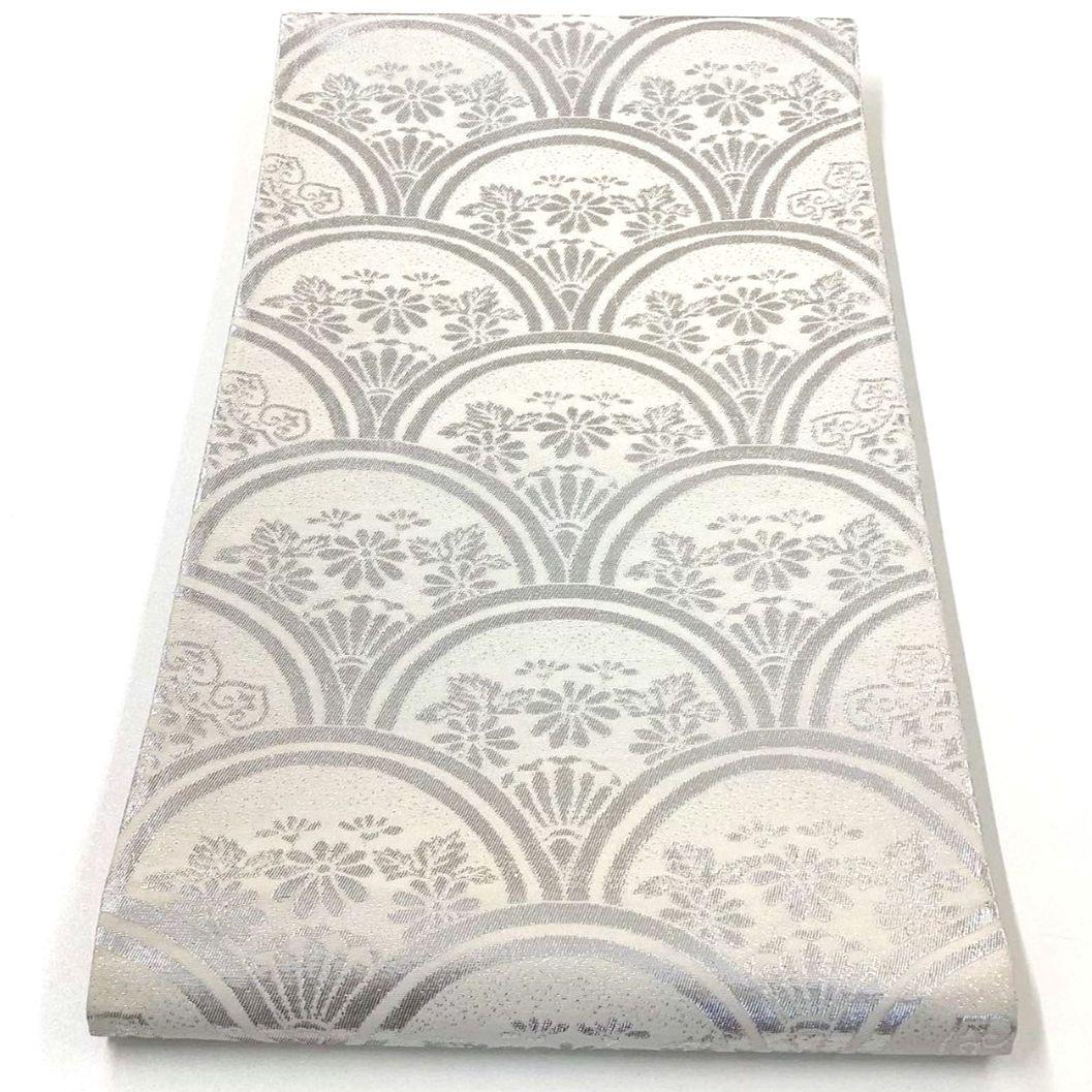 4785# Japanese Vintage Fukuro Obi Belt Kimono Fabric Silk Traditional Silver