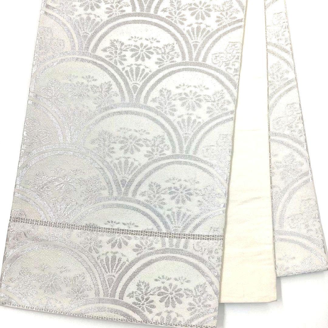 4785# Japanese Vintage Fukuro Obi Belt Kimono Fabric Silk Traditional Silver