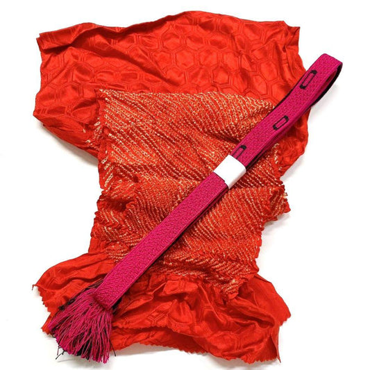 3872# Japanese Kimono Accessory Obiage and Obijime 2-piece Set Silk Shibori