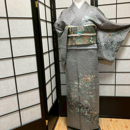 5463# Japanese Kimono Vintage Womens Silk Fabric Robe Kimono only sold