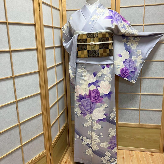 4355# Japanese Kimono Vintage Womens Silk Fabric Robe Kimono only sold Unused