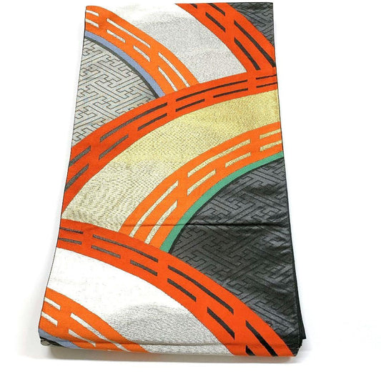 3843# Japanese Vintage Fukuro Obi Belt Kimono Fabric Silk Traditional Black