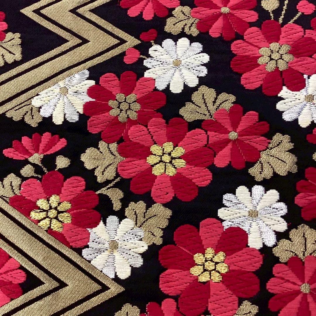 4766# Japanese Vintage Fukuro Obi Belt Kimono Fabric Silk Traditional Black