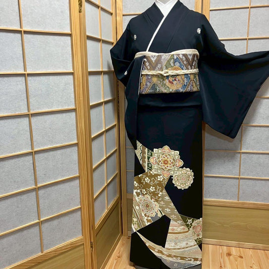 4412# Japanese Tomesode Kimono Vintage Womens Silk Fabric Robe Kimono only sold