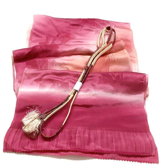 4624# Japanese Kimono Accessory Vintage Obiage and Obijime 2-piece Set Silk