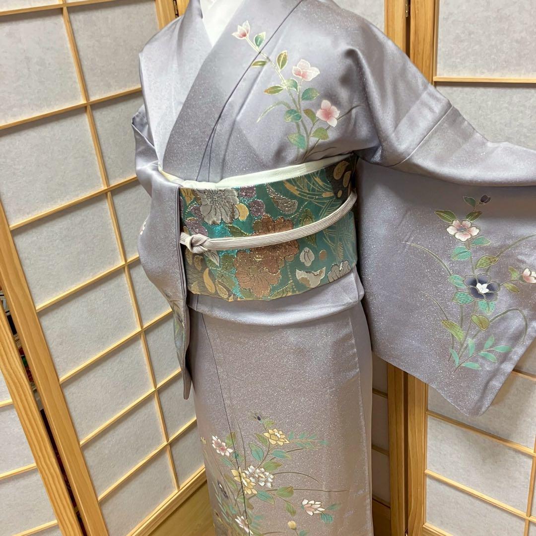 4362# Japanese Kimono Vintage Womens Silk Fabric Robe Kimono only sold Gray