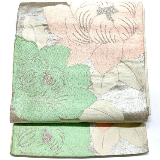 4137# Japanese Vintage Fukuro Obi Belt Kimono Fabric Silk Traditional Embroidery