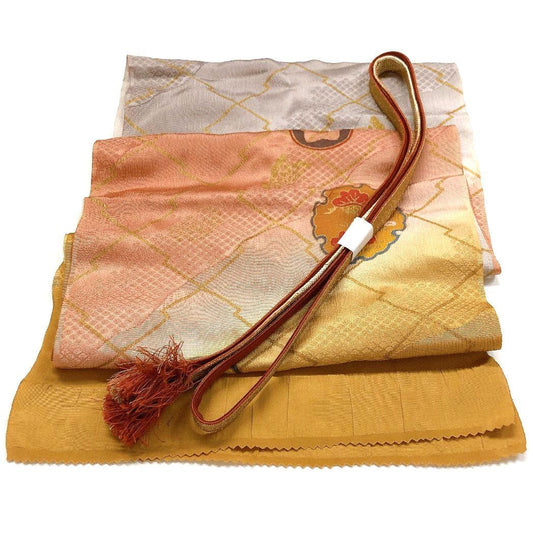 4610# Japanese Kimono Accessory Vintage Obiage and Obijime 2-piece Set Silk