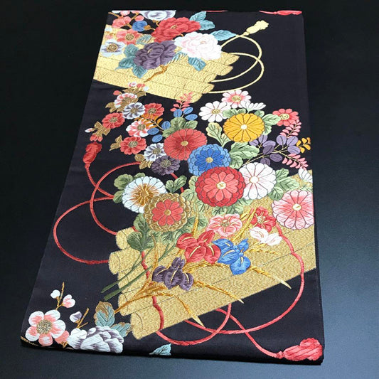 4343# Japanese Vintage Fukuro Obi Belt Kimono Fabric Silk Traditional
