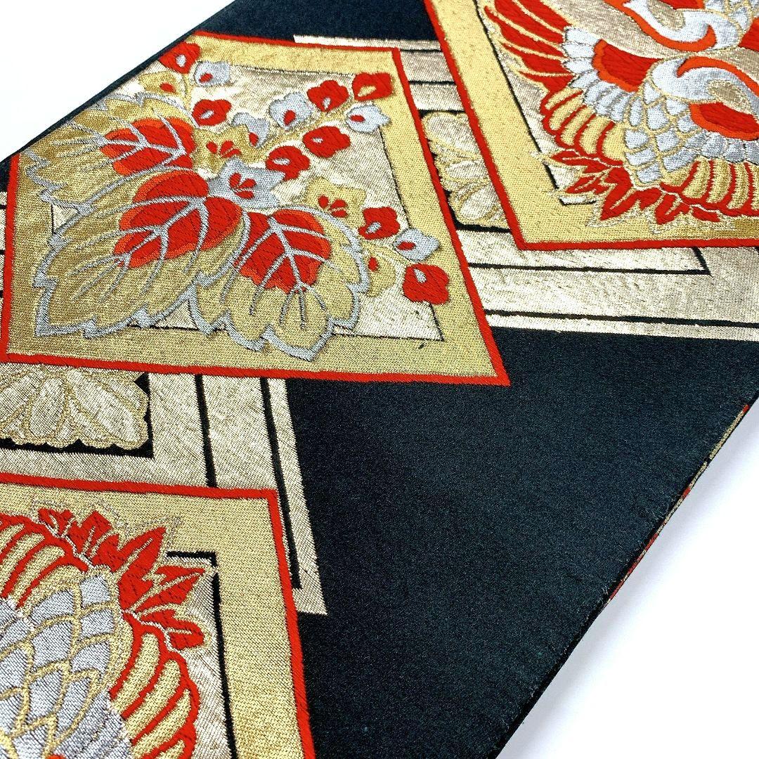 4488# Japanese Vintage Fukuro Obi Belt Kimono Fabric Silk Traditional Black