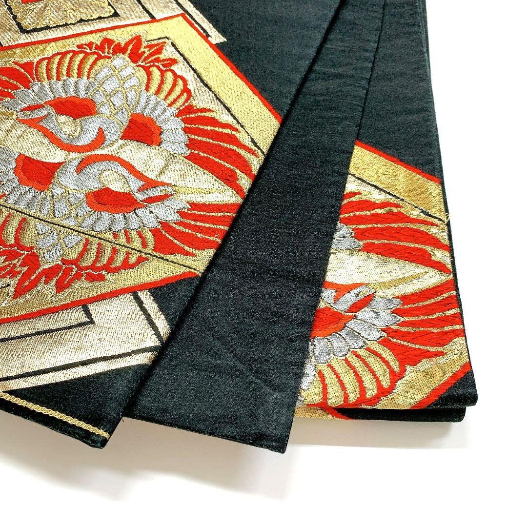 4488# Japanese Vintage Fukuro Obi Belt Kimono Fabric Silk Traditional Black