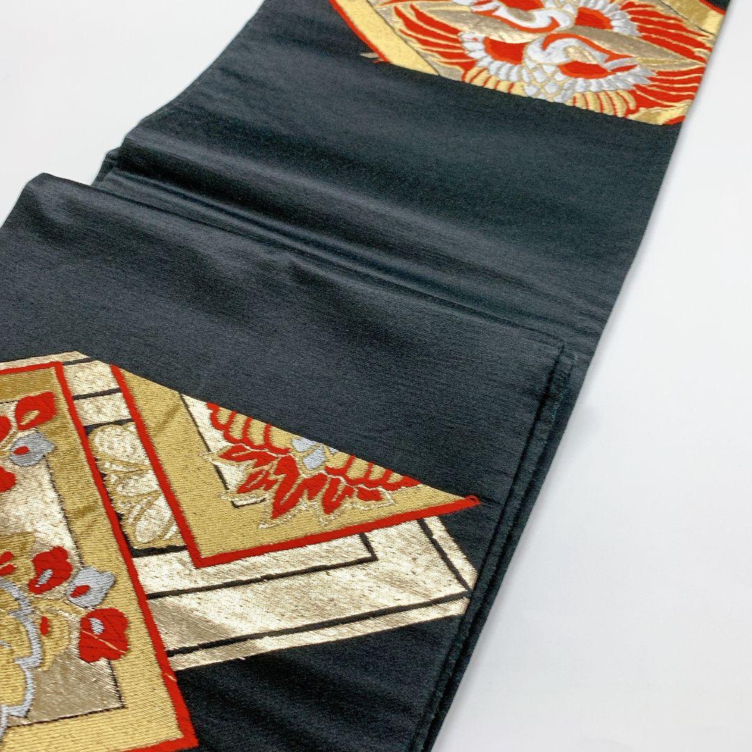 4488# Japanese Vintage Fukuro Obi Belt Kimono Fabric Silk Traditional Black