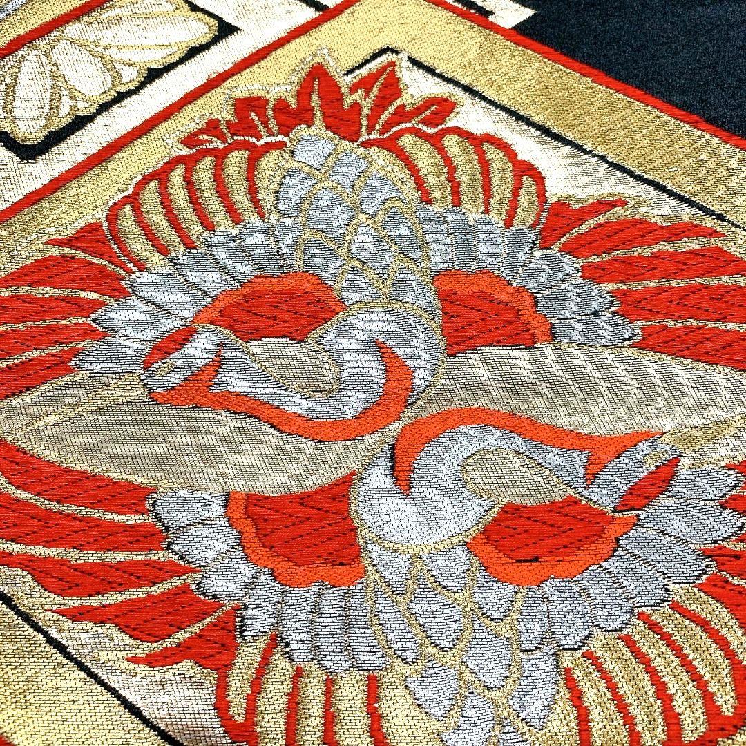 4488# Japanese Vintage Fukuro Obi Belt Kimono Fabric Silk Traditional Black