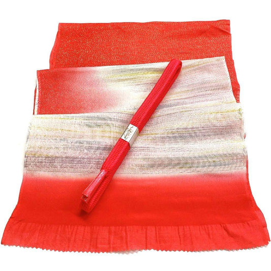 5425# Japanese Kimono Accessory Vintage Obiage and Obijime 2-piece Set Silk