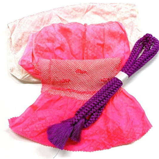 3864# Japanese Kimono Accessory Obiage and Obijime 2-piece Set Silk Shibori