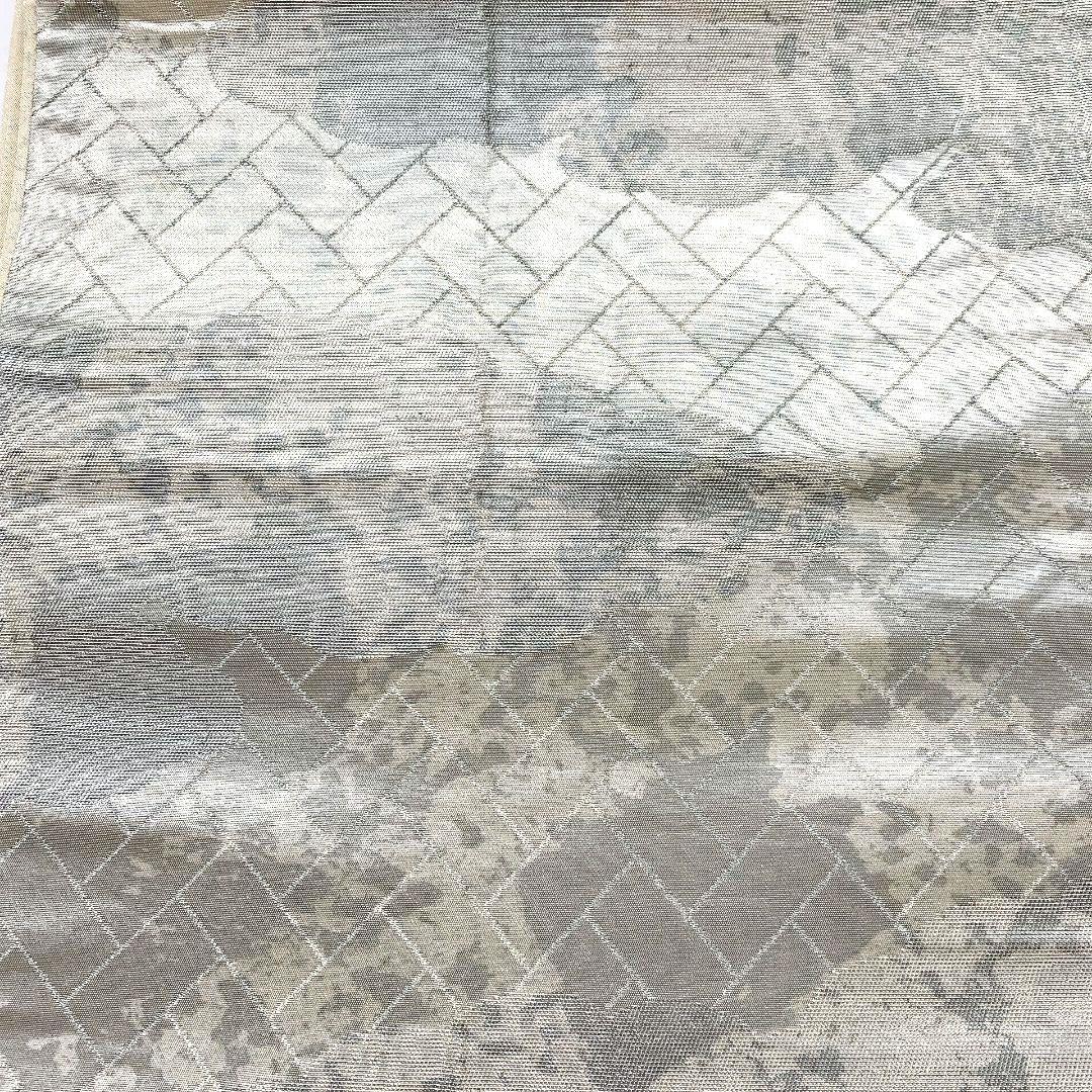 3842# Japanese Vintage Fukuro Obi Belt Kimono Fabric Silk Traditional Silver