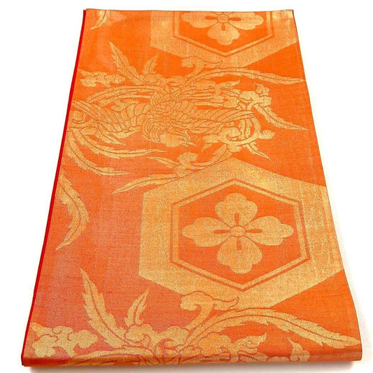 4693# Japanese Vintage Fukuro Obi Belt Kimono Fabric Silk Traditional Orange