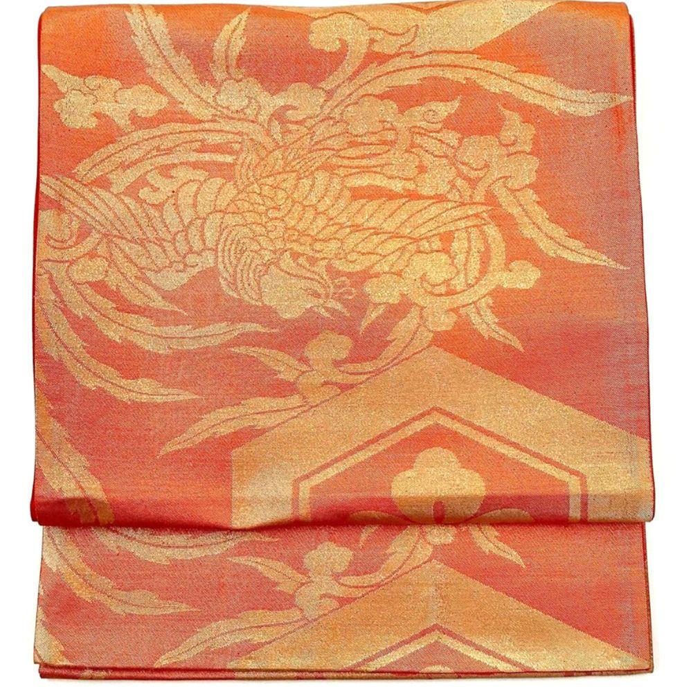 4693# Japanese Vintage Fukuro Obi Belt Kimono Fabric Silk Traditional Orange
