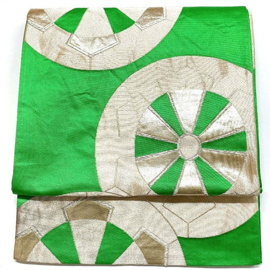 4104# Japanese Vintage Fukuro Obi Belt Kimono Fabric Silk Traditional Green