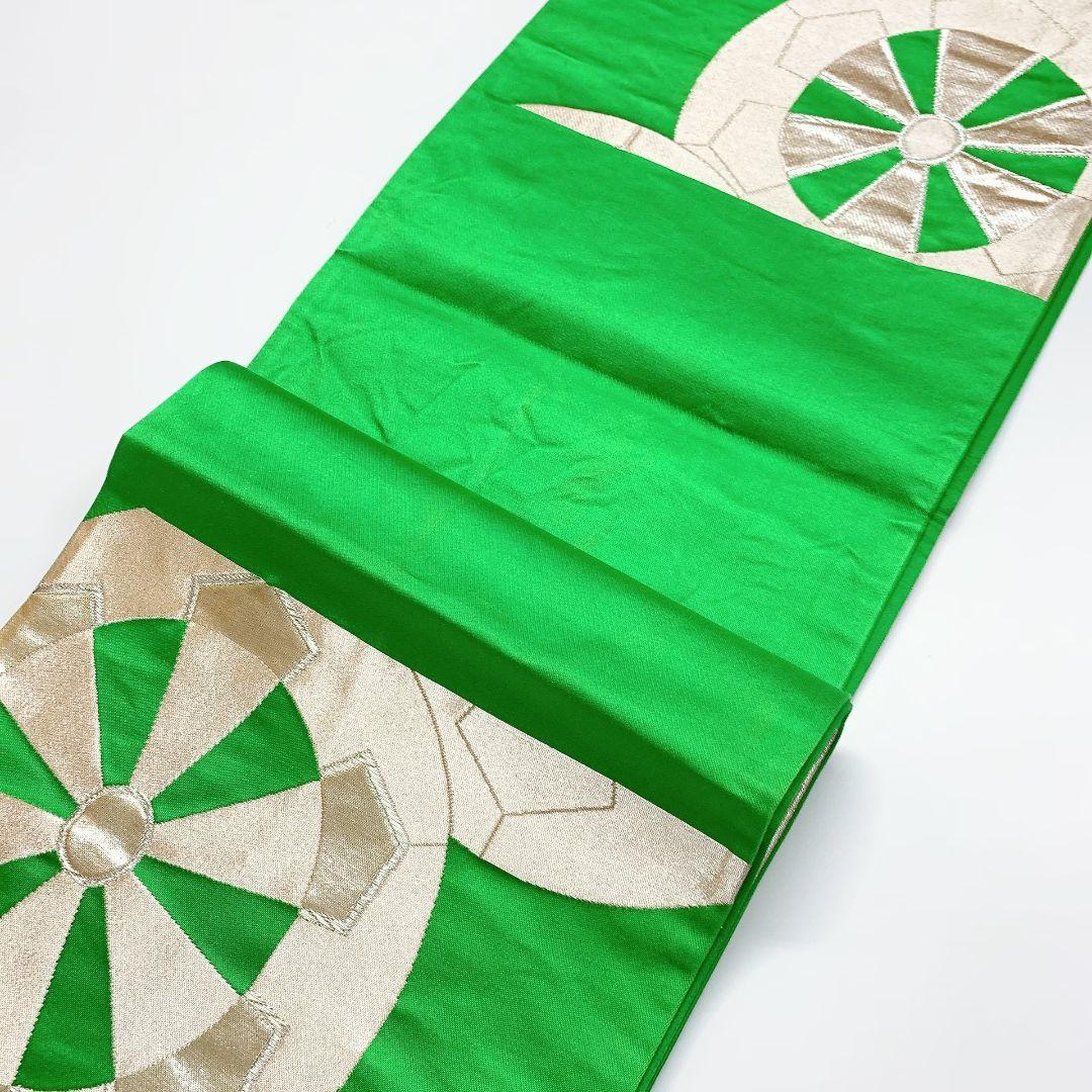 4104# Japanese Vintage Fukuro Obi Belt Kimono Fabric Silk Traditional Green