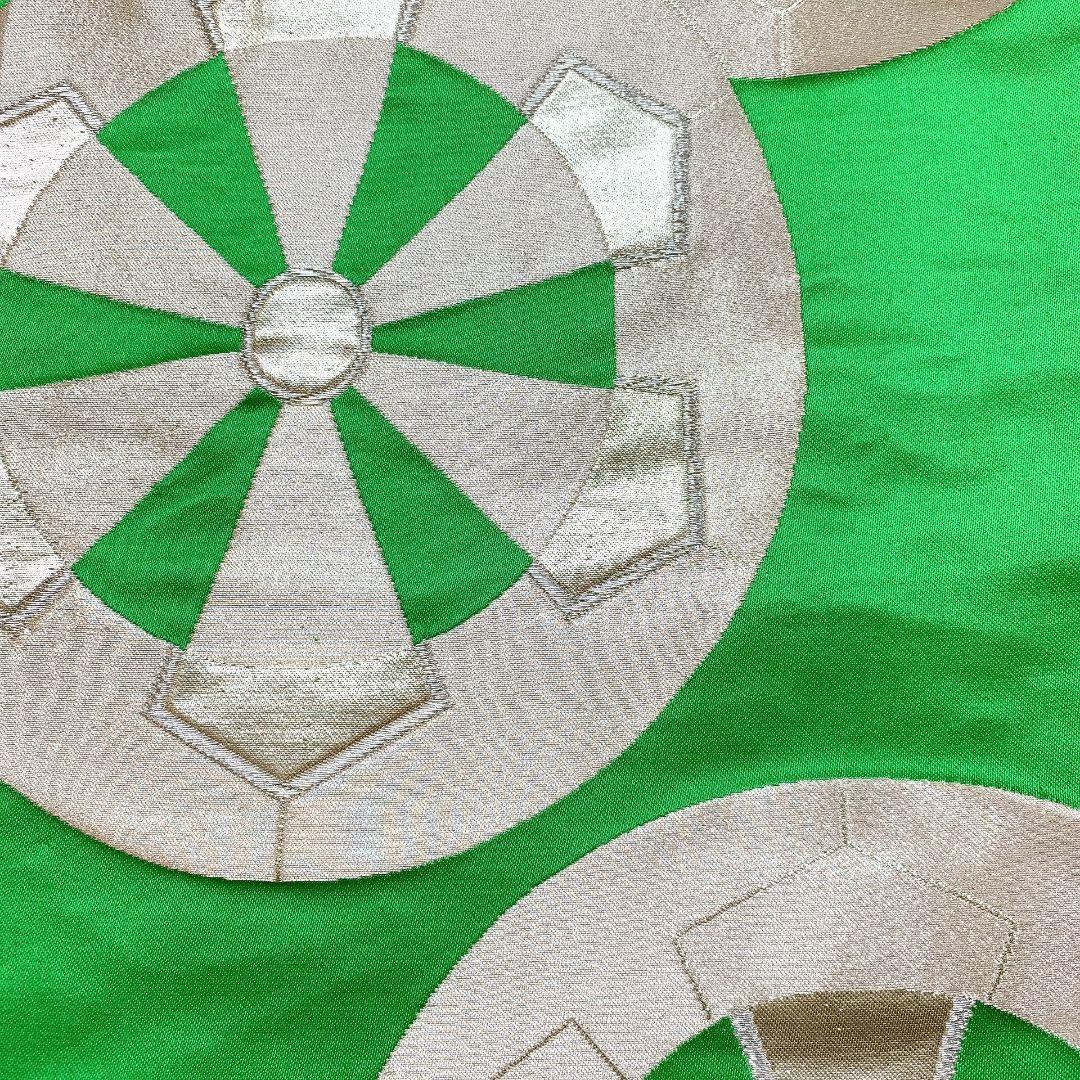 4104# Japanese Vintage Fukuro Obi Belt Kimono Fabric Silk Traditional Green