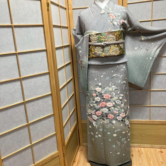 8087# Japanese Kimono Vintage Womens Silk Fabric Robe Kimono only sold