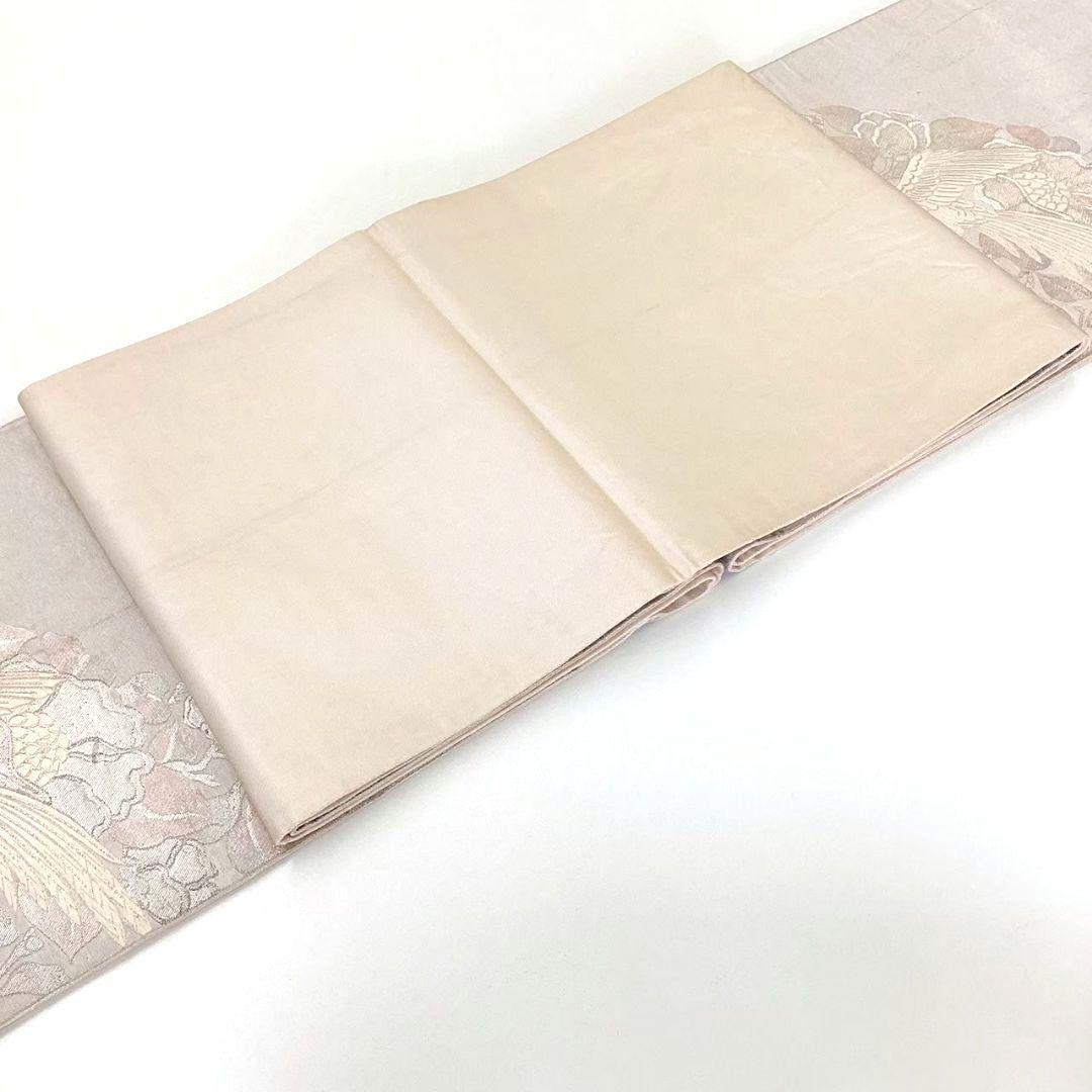 4730# Japanese Vintage Fukuro Obi Belt Kimono Fabric Silk Traditional Silver