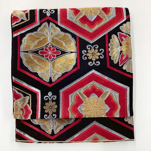 4964# Japanese Vintage Fukuro Obi Belt Kimono Fabric Silk Traditional Black