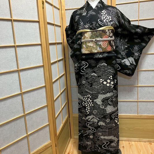 4363# Japanese Kimono Vintage Womens Silk Fabric Robe Kimono only sold Shibori