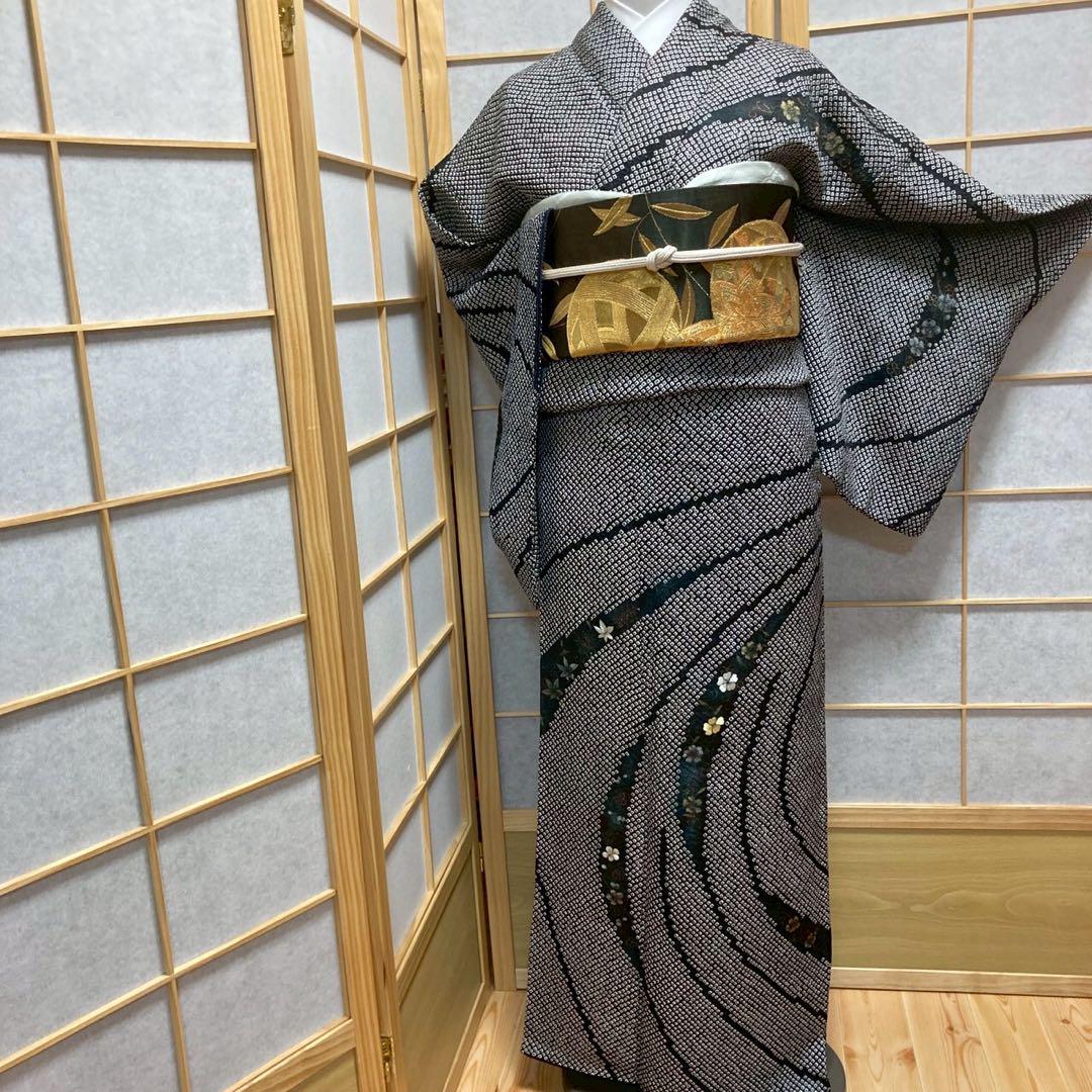 3922# Japanese Kimono Vintage Womens Silk Fabric Robe Kimono only sold Shibori