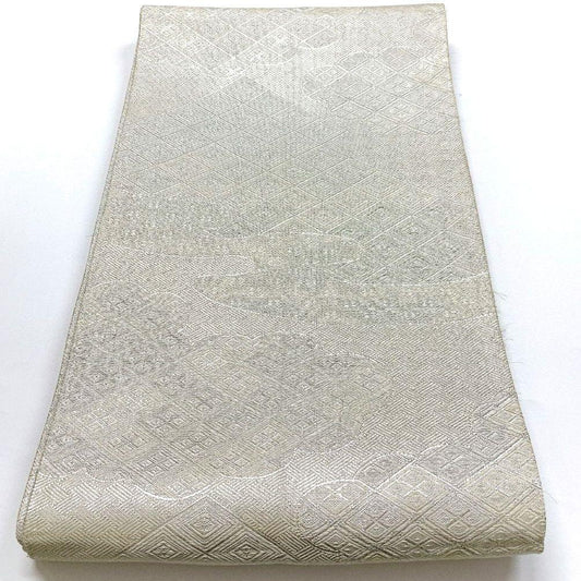 5087# Japanese Vintage Fukuro Obi Belt Kimono Fabric Silk Traditional Silver