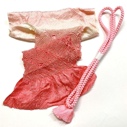 3371# Japanese Kimono Accessory Obiage and Obijime 2-piece Set Silk Shibori
