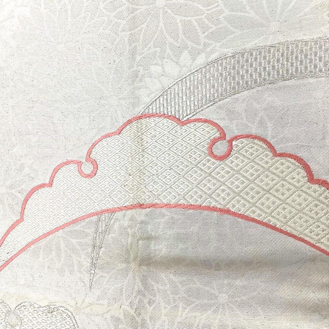4257# Japanese Vintage Fukuro Obi Belt Kimono Fabric Silk Traditional Silver
