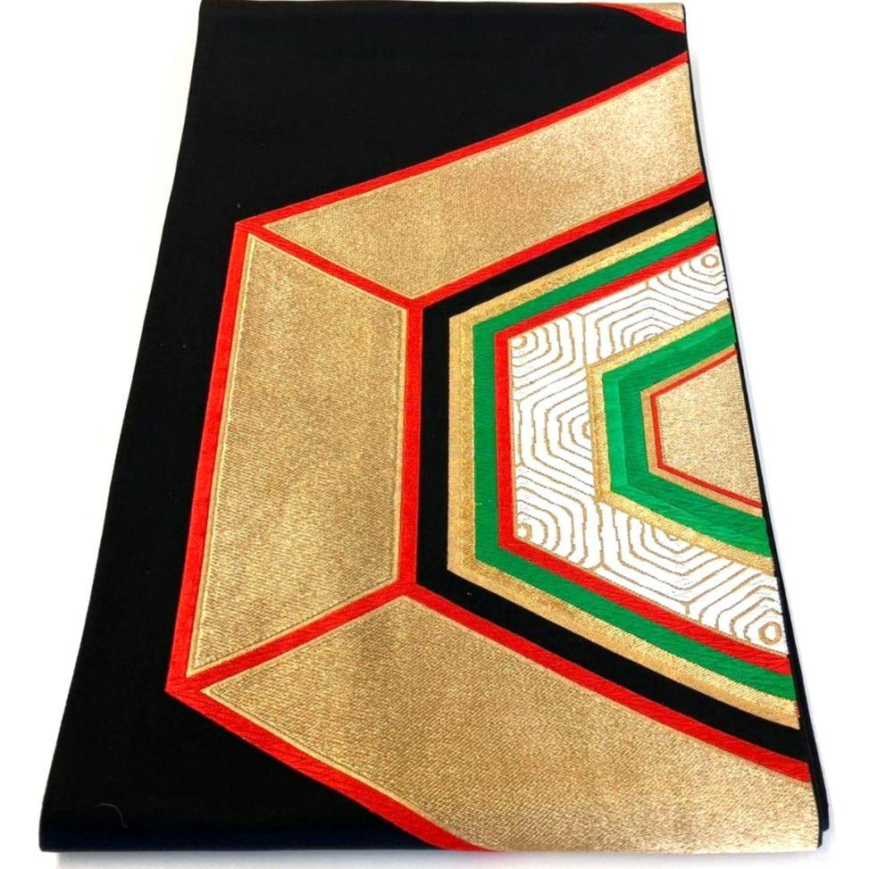 3101# Japanese Vintage Fukuro Obi Belt Kimono Fabric Silk Traditional Black
