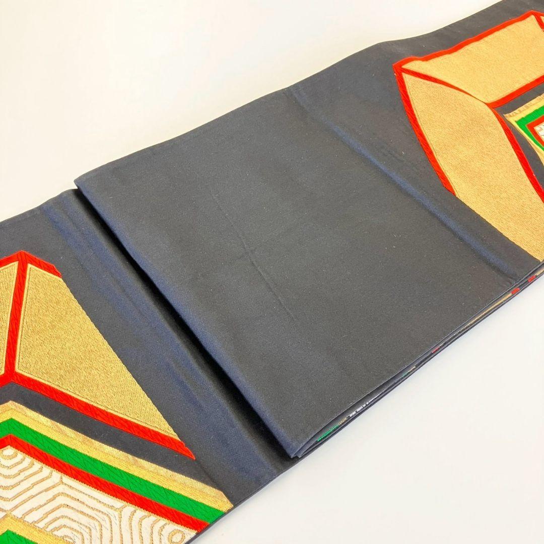 3101# Japanese Vintage Fukuro Obi Belt Kimono Fabric Silk Traditional Black