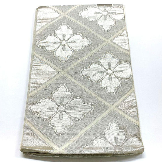 3768# Japanese Vintage Fukuro Obi Belt Kimono Fabric Silk Traditional Silver