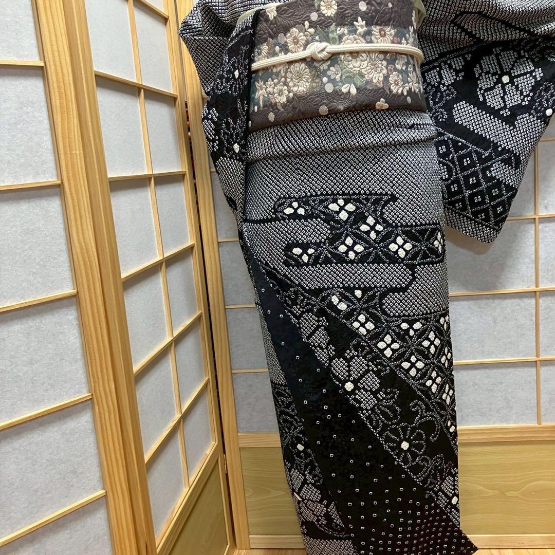 8089# Japanese Kimono Vintage Womens Silk Fabric Robe Kimono only sold Shibori