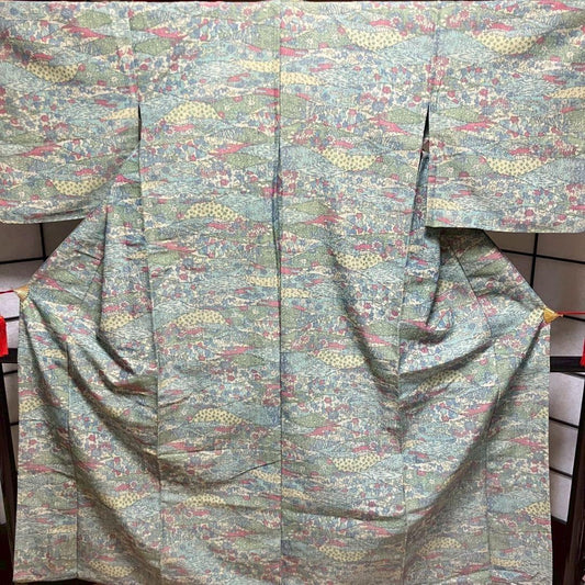 5170# Japanese Kimono Vintage Fabric Silk Robe Women's Traditional Unlined
