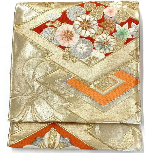 4729# Japanese Vintage Fukuro Obi Belt Kimono Fabric Silk Traditional Embroidery