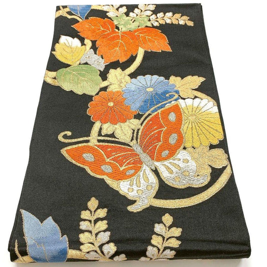 4465# Japanese Vintage Fukuro Obi Belt Kimono Fabric Silk Traditional Embroidery