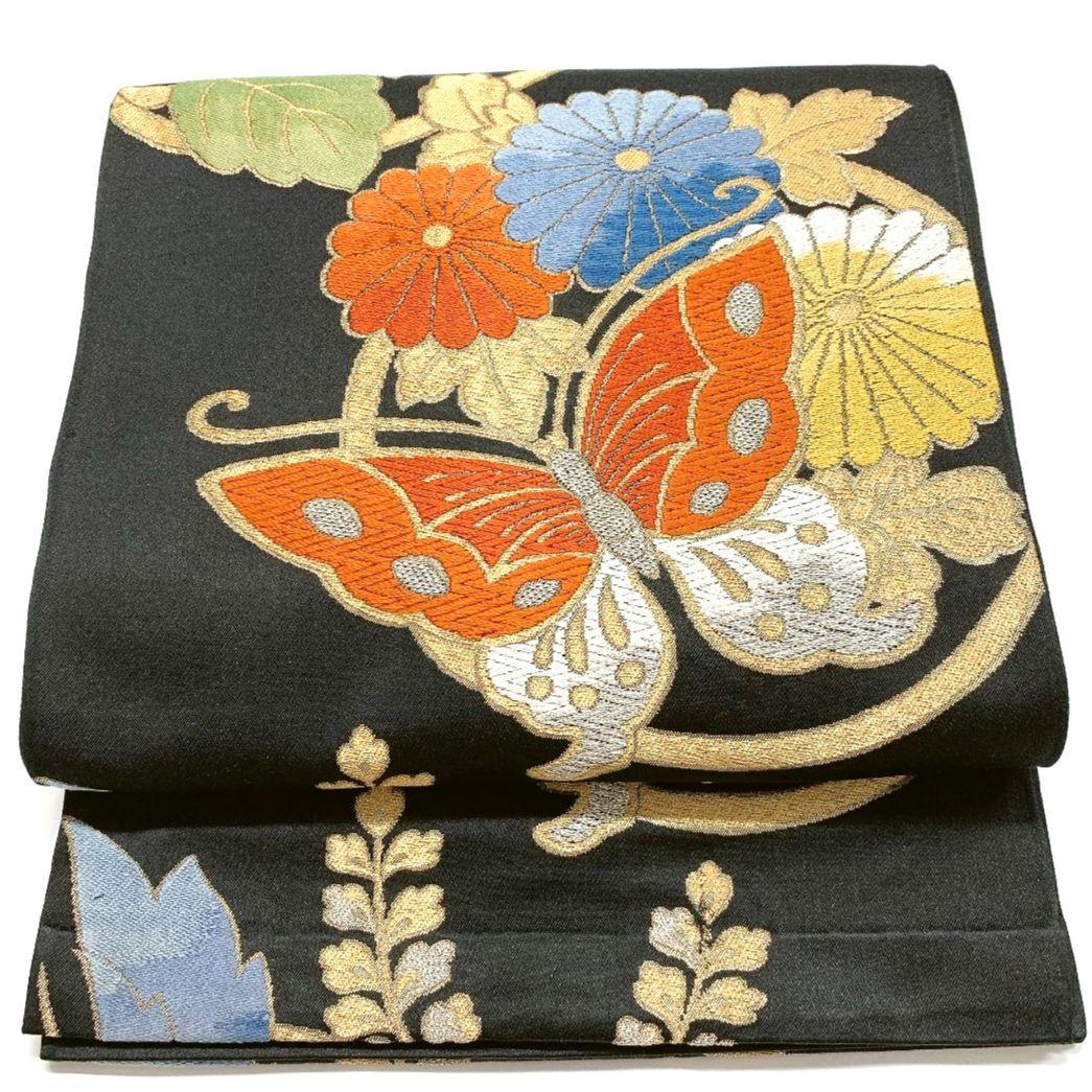 4465# Japanese Vintage Fukuro Obi Belt Kimono Fabric Silk Traditional Embroidery